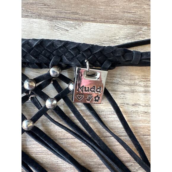 Vintage Y2K Women Mudd Studded Macrame Fringe Faux Suede Scarf Bohemian Festival - Picture 2 of 3